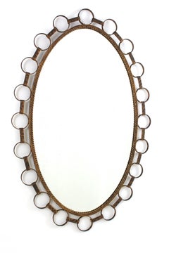 Large Oval Mirror in Gilt Iron with Rings Frame, Spain 1950