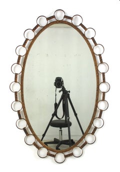 Large Oval Mirror in Gilt Iron with Rings Frame, Spain 1950