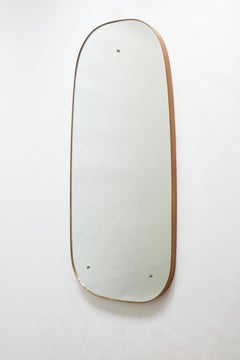 Large Oval Mirror with Cherry Wood Frame, Italy, 1960s