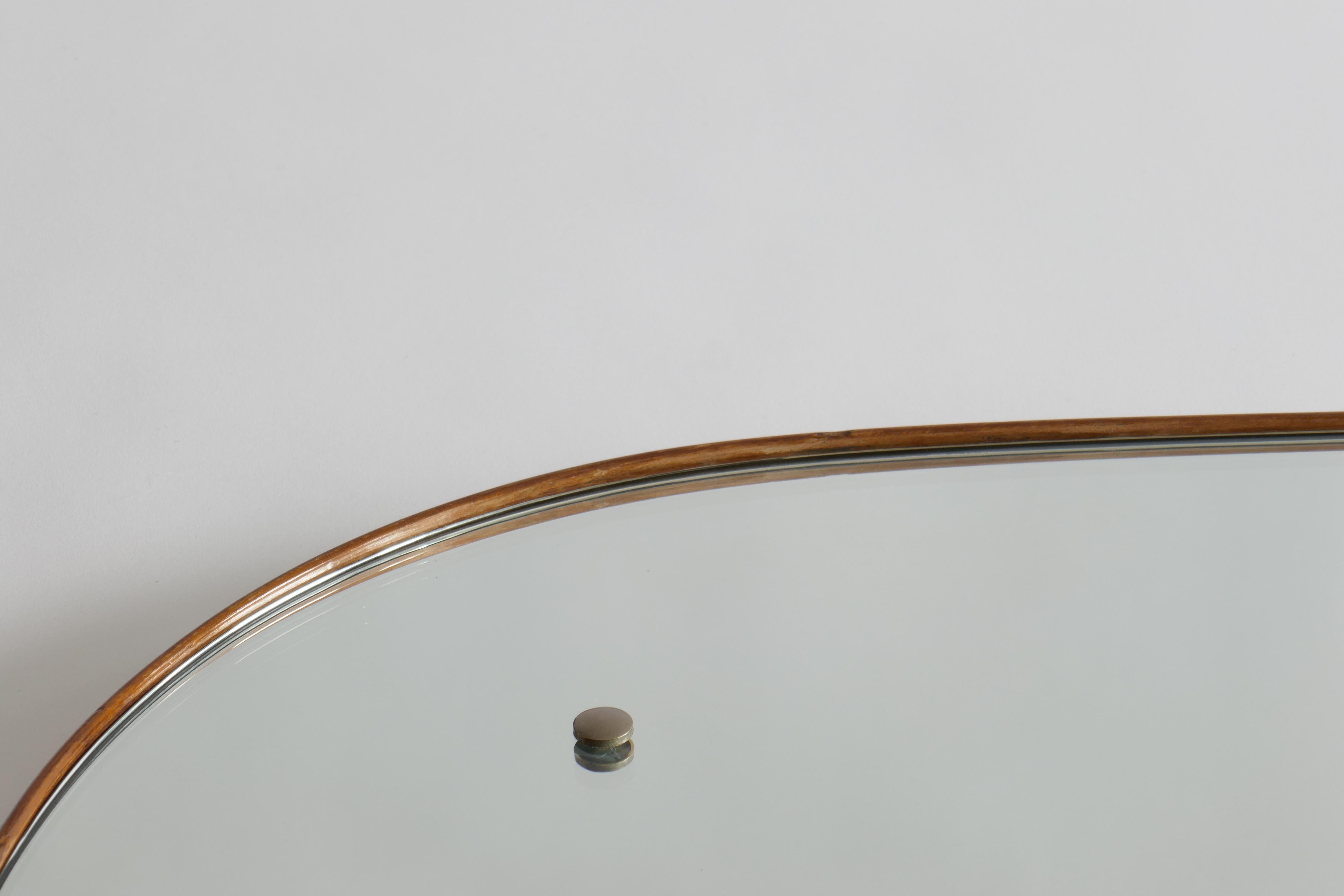 Italian Large Oval Mirror with Cherry Wood Frame, Italy, 1960s