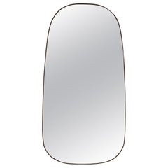 Large Oval Mirror with Cherry Wood Frame, Italy, 1960s