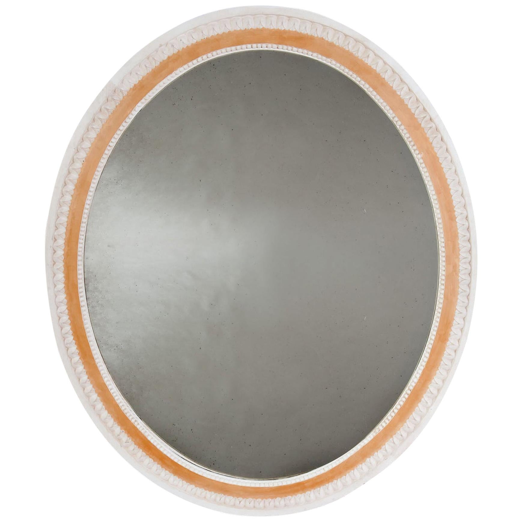 Greyis/white painted oval mirror at 1stDibs