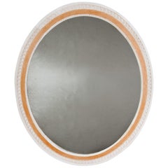 Vintage Large Oval Mirror with White and Ochre Painted Gesso Border