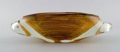 Large Oval Murano Bowl in Mouth Blown Art Glass with Spiral Design, 1960s