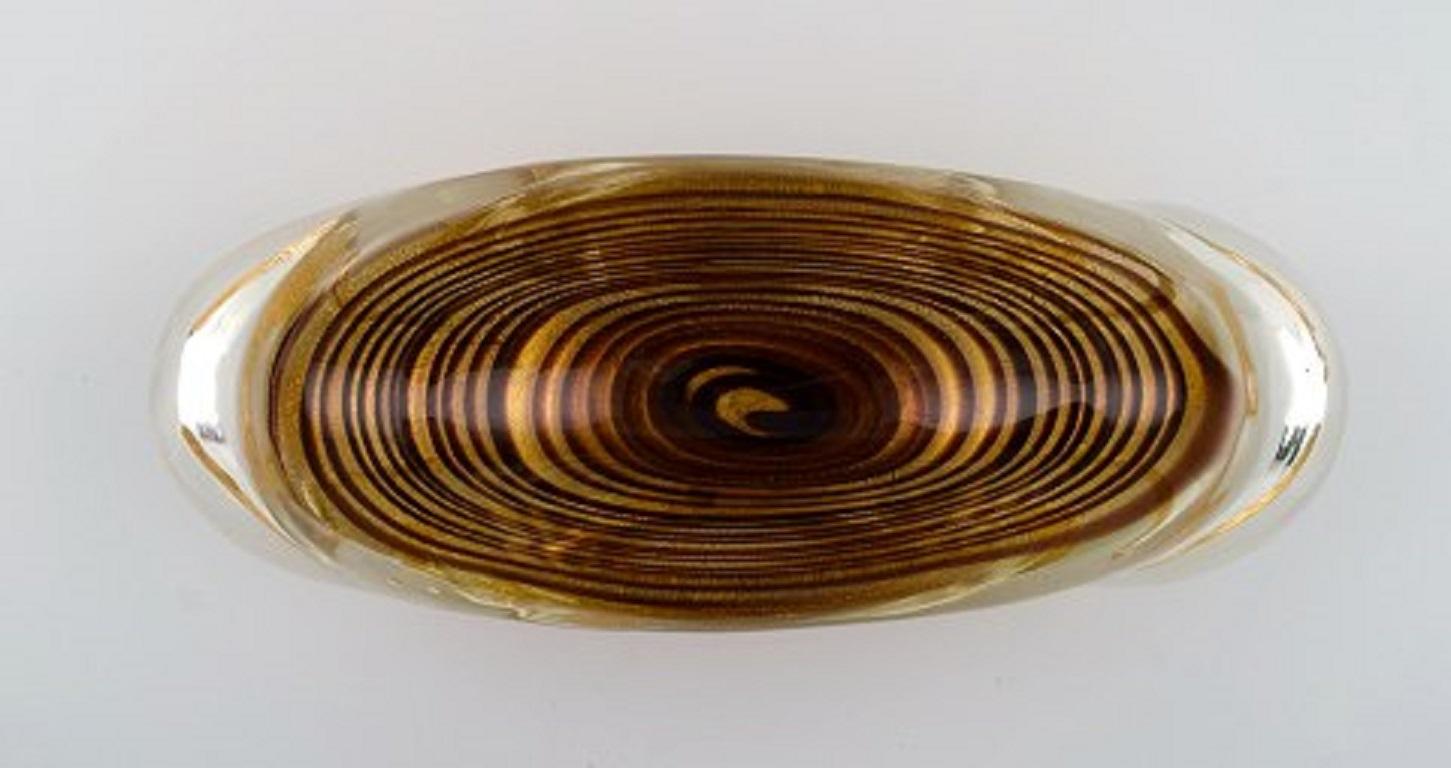 Mid-Century Modern Large Oval Murano Bowl in Mouth Blown Art Glass with Spiral Design, 1960s For Sale
