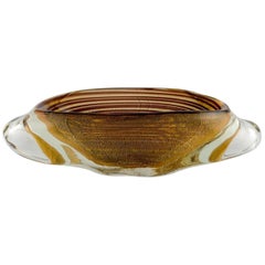 Gran cuenco oval de Murano en vidrio artístico soplado a boca con diseño en espiral, años 60