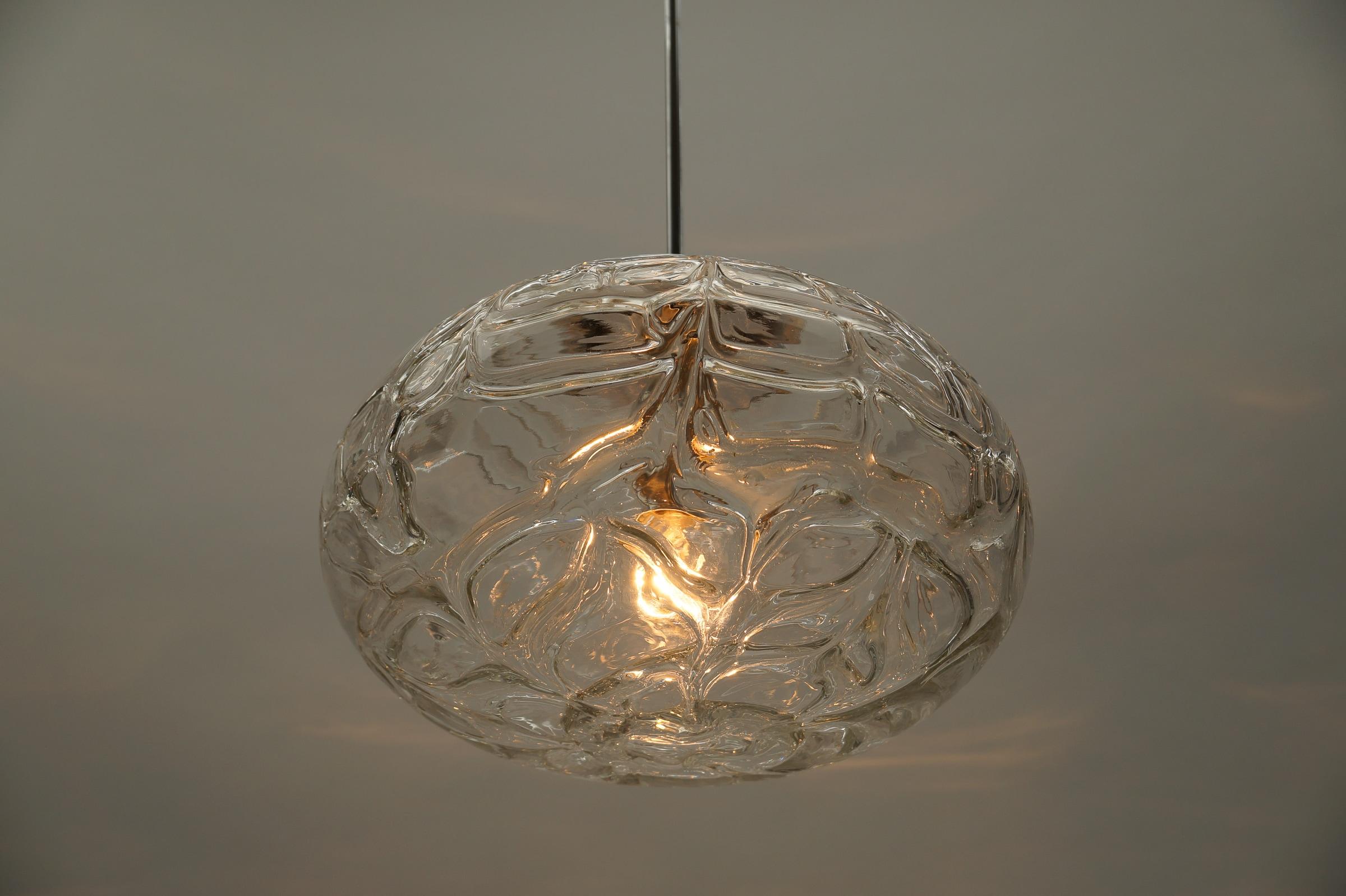 Metal Large Oval Murano Clear Glass Ball Pendant Lamp by Doria, 1960s Germany For Sale
