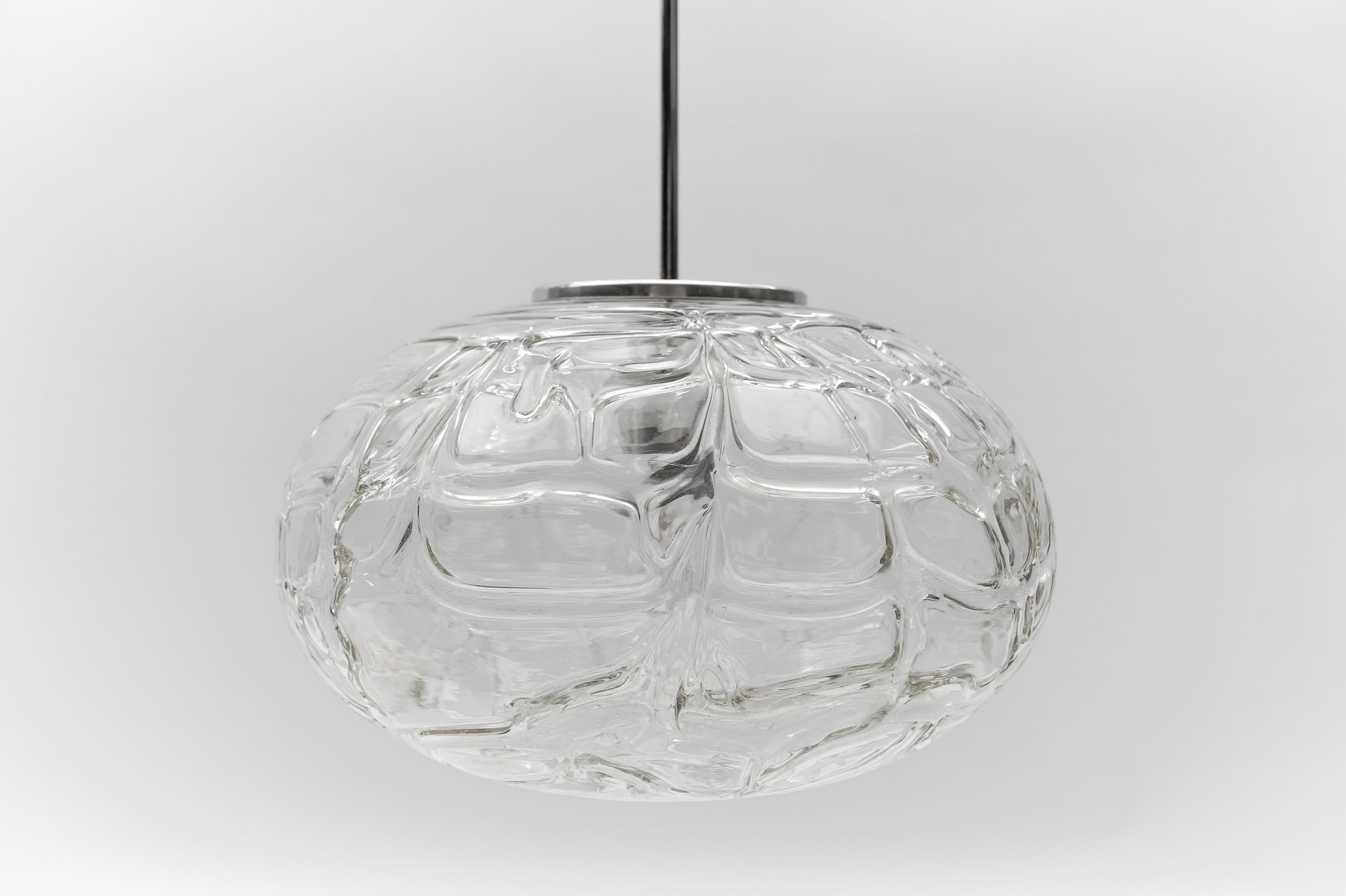 Large Oval Murano Clear Glass Ball Pendant Lamp by Doria, 1960s Germany For Sale 1