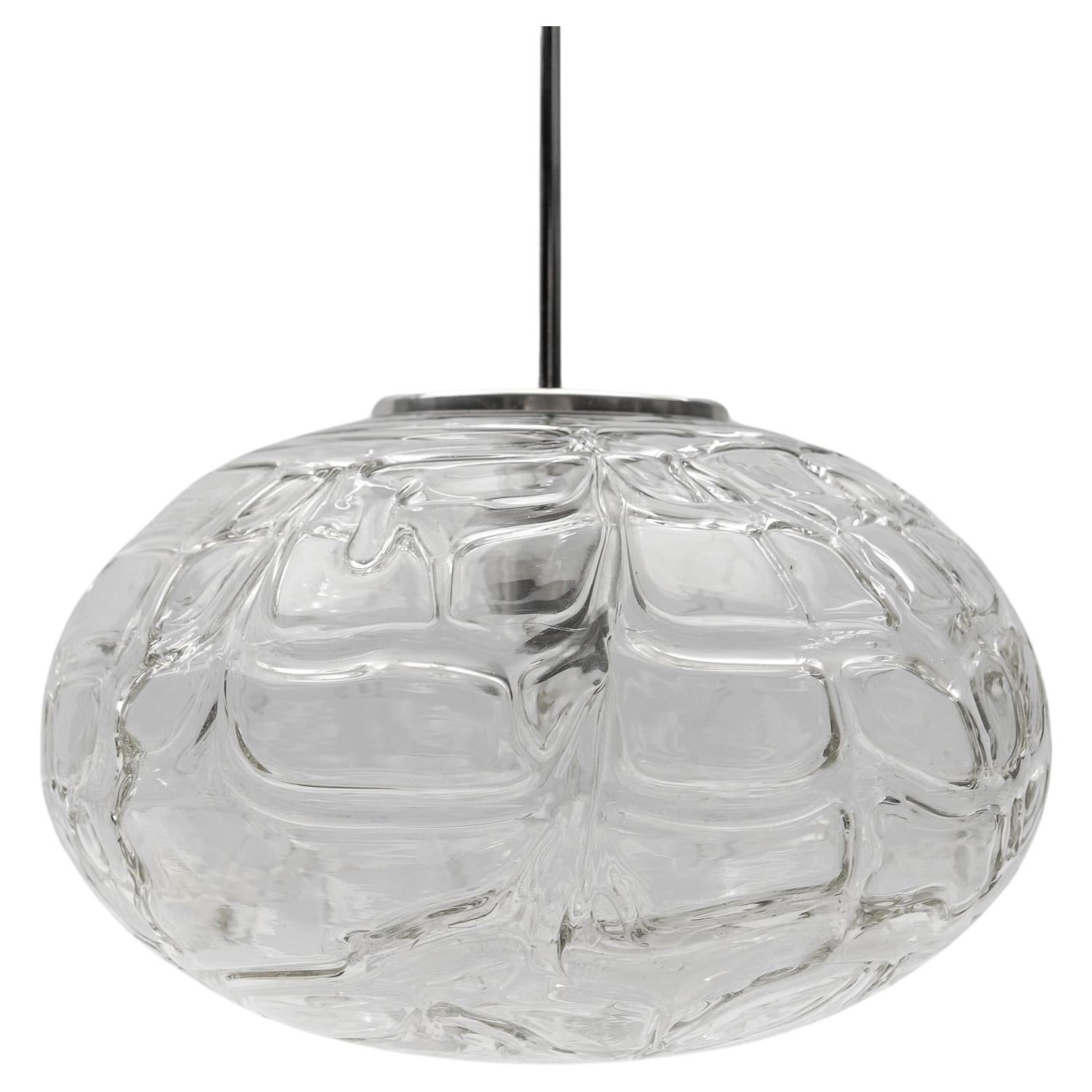 Grande lampe suspendue ovale en verre de Murano transparent par Doria, années 1960, Allemagne