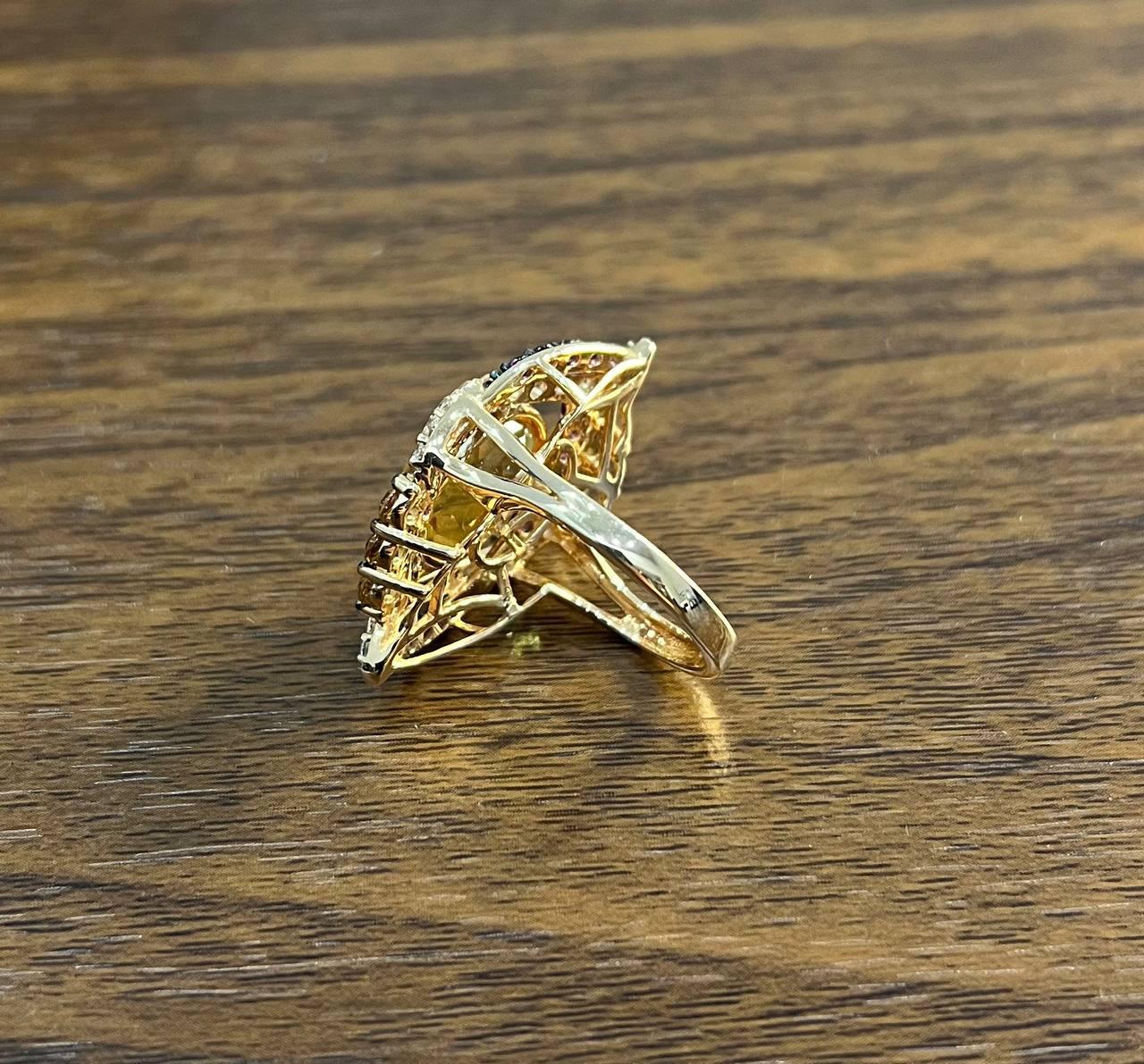 Large Oval Orange Citrine with Amethysts, Citrines, Diamonds 14K Rose Gold Ring For Sale 6