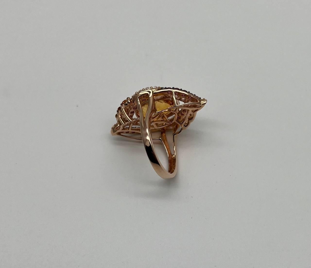Large Oval Orange Citrine with Amethysts, Citrines, Diamonds 14K Rose Gold Ring For Sale 9