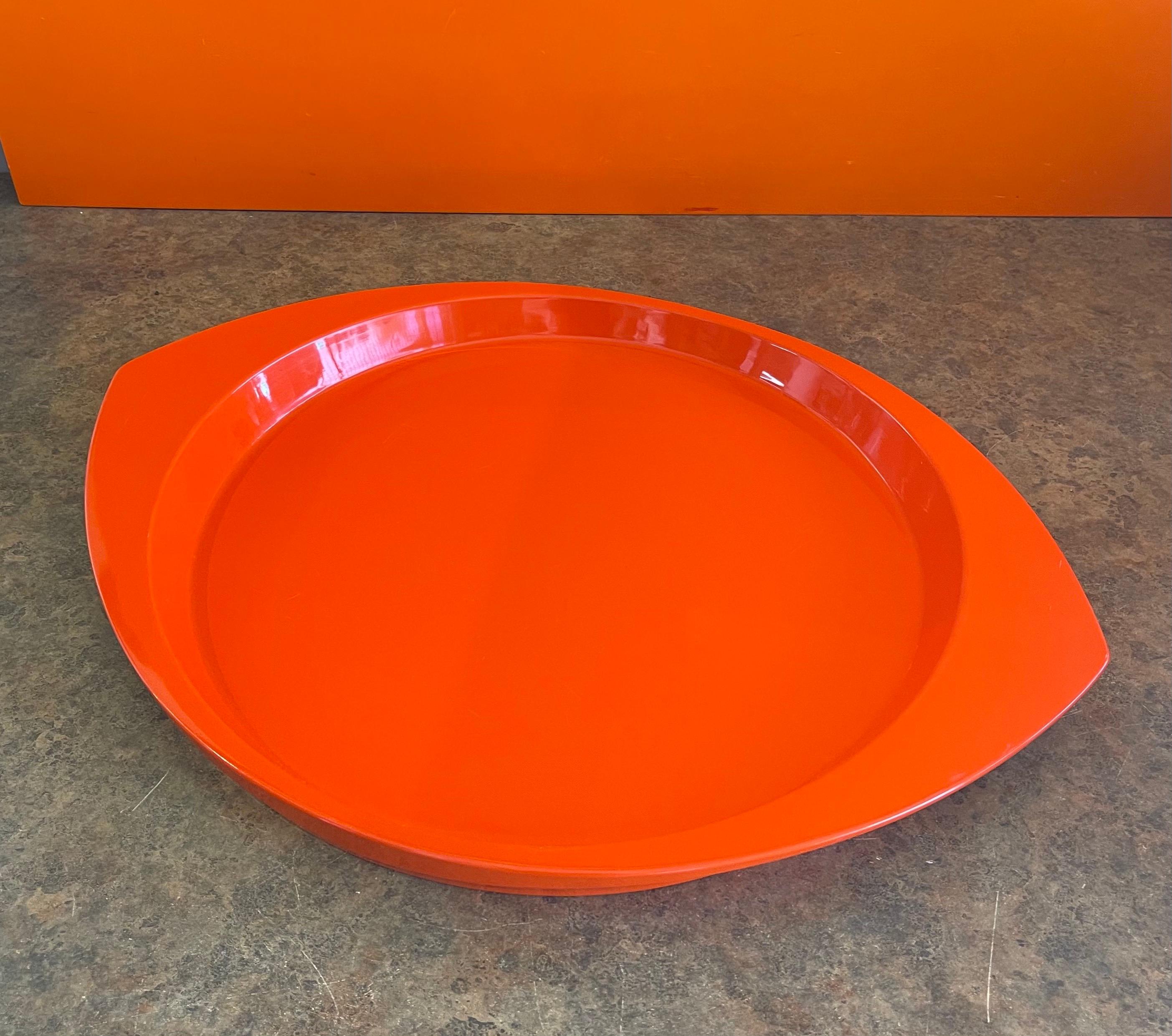 Large Oval Orange Lacquer Tray by Jens Quistgaard for Dansk, Early Production 2
