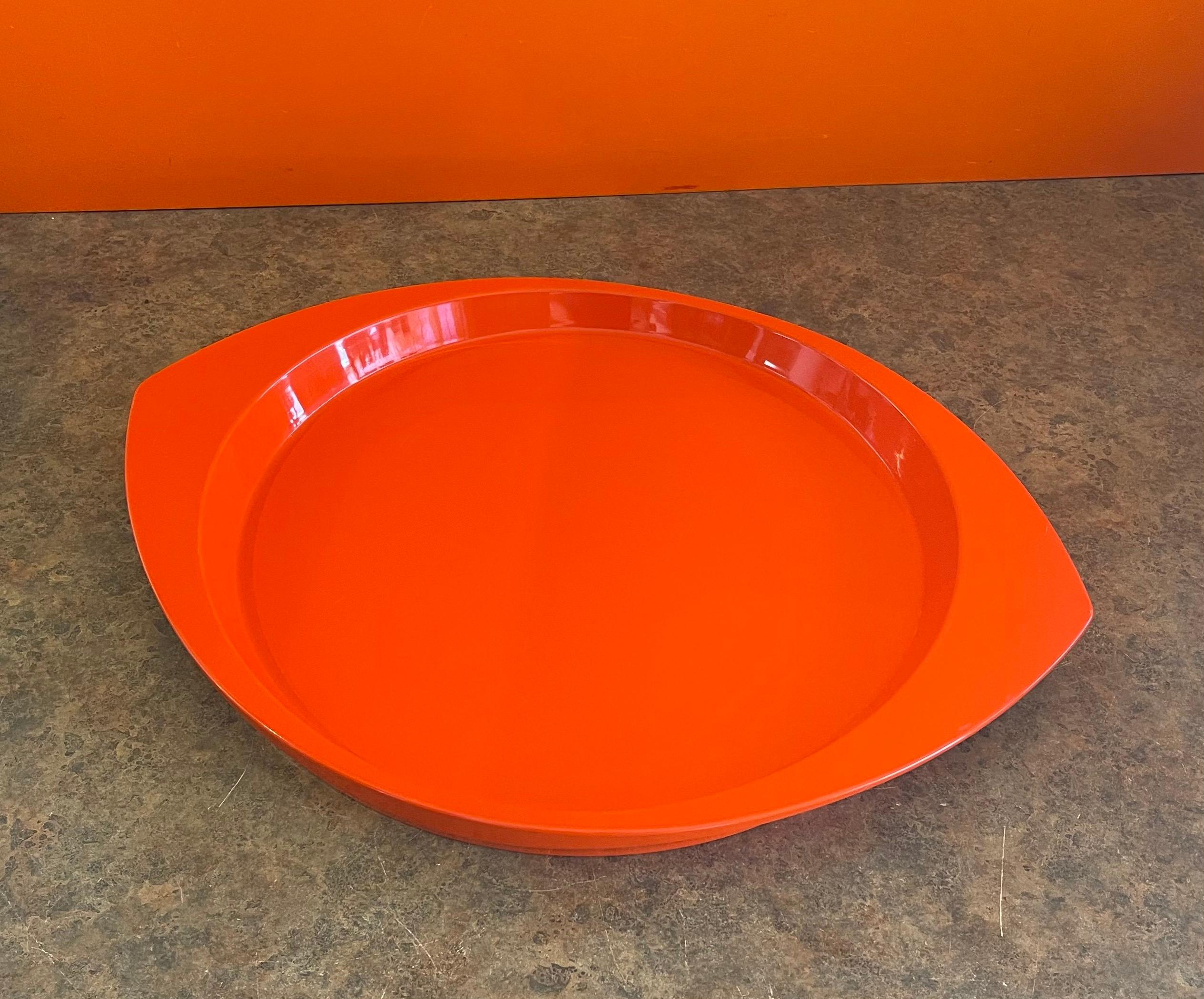 Scandinavian Modern Large Oval Orange Lacquer Tray by Jens Quistgaard for Dansk, Early Production