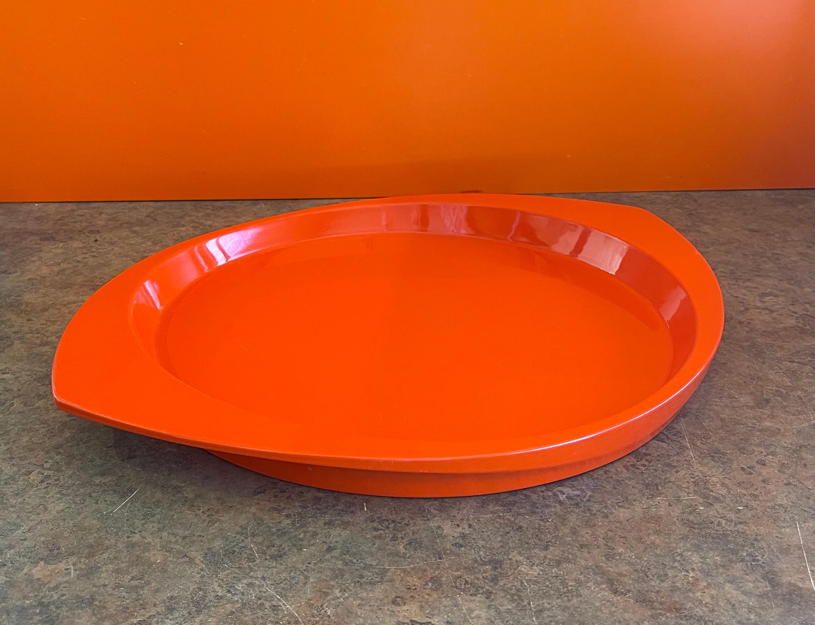 Danish Large Oval Orange Lacquer Tray by Jens Quistgaard for Dansk, Early Production