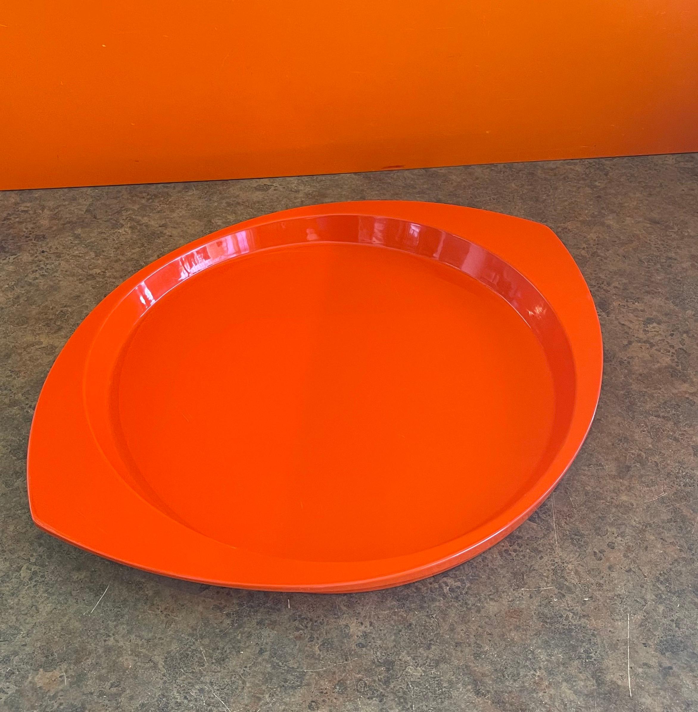 Lacquered Large Oval Orange Lacquer Tray by Jens Quistgaard for Dansk, Early Production