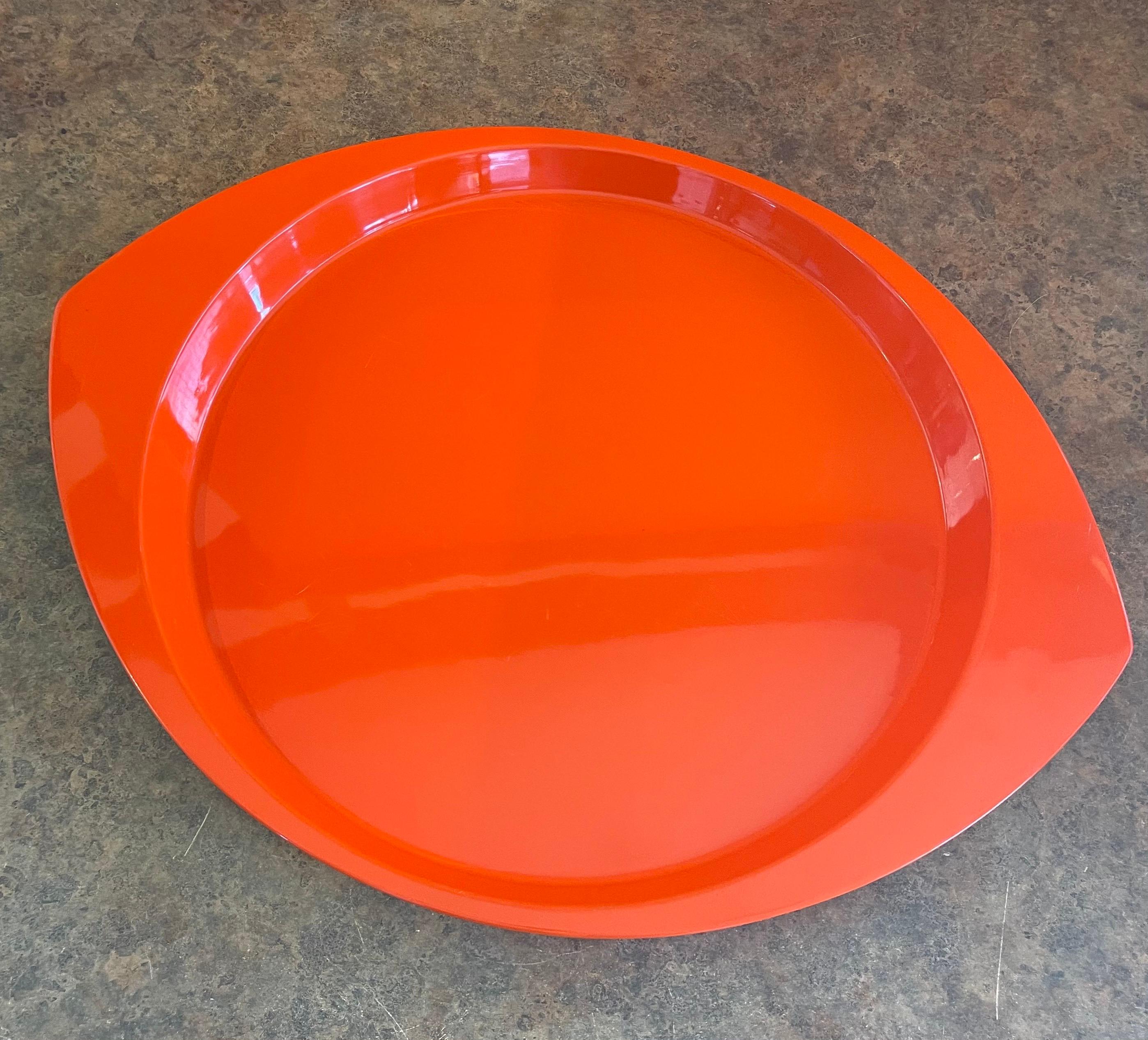 Large Oval Orange Lacquer Tray by Jens Quistgaard for Dansk, Early Production In Good Condition In San Diego, CA