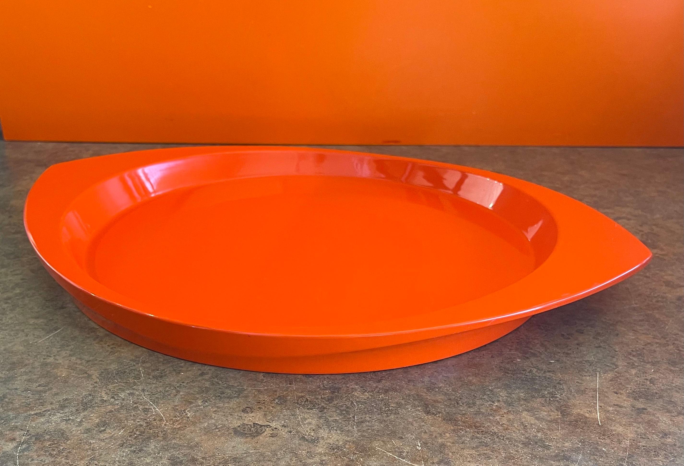20th Century Large Oval Orange Lacquer Tray by Jens Quistgaard for Dansk, Early Production