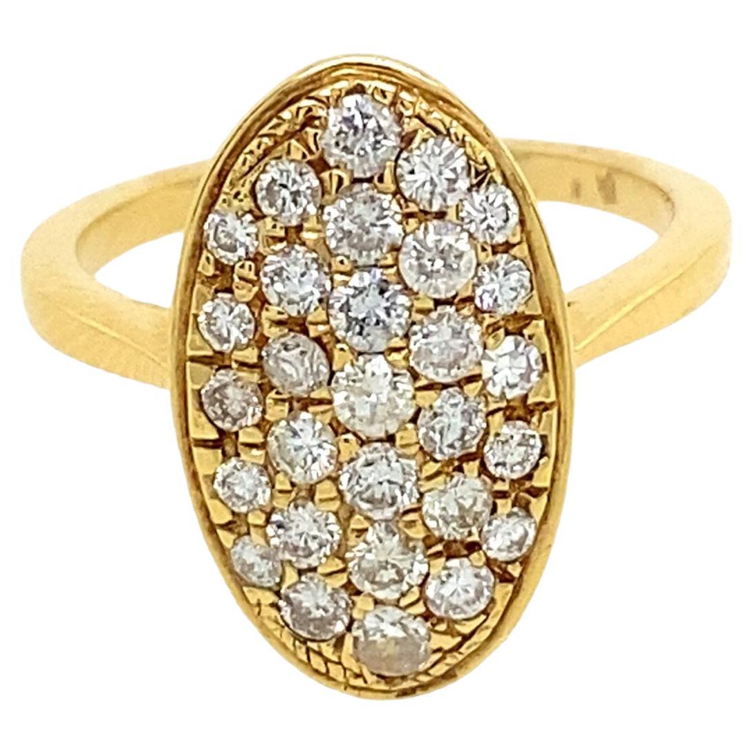 Large Oval Pavé 0.74ct Diamond Ring Set in 18ct Yellow Gold For Sale