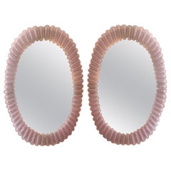 Large Oval Pink Murano Glass Mirror