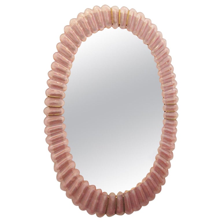 Large Oval Pink Murano Glass Mirror at 1stDibs