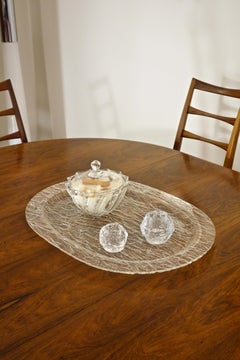 Large Oval Plexiglass Tray Crumpled Style Willy Rizzo, France 1970's