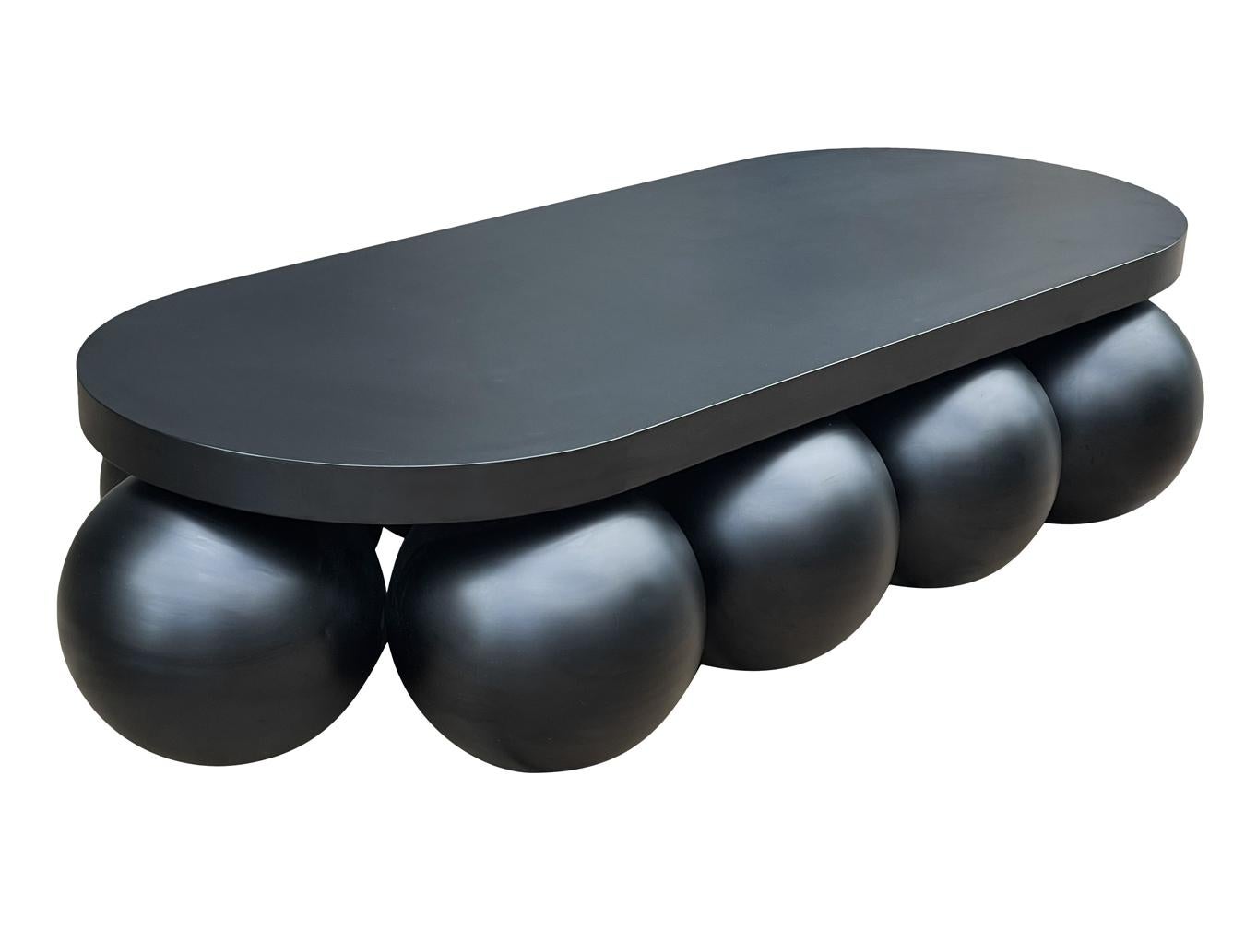 Post-Modern Large Oval Post Modern Space Age Modern Cocktail Table in Black Metal