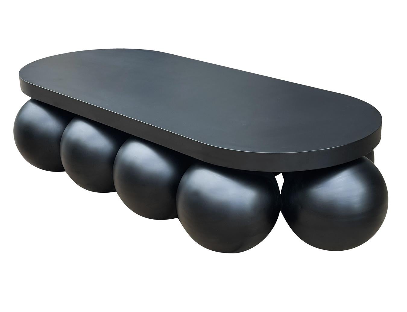Large Oval Post Modern Space Age Modern Cocktail Table in Black Metal In Good Condition In Philadelphia, PA