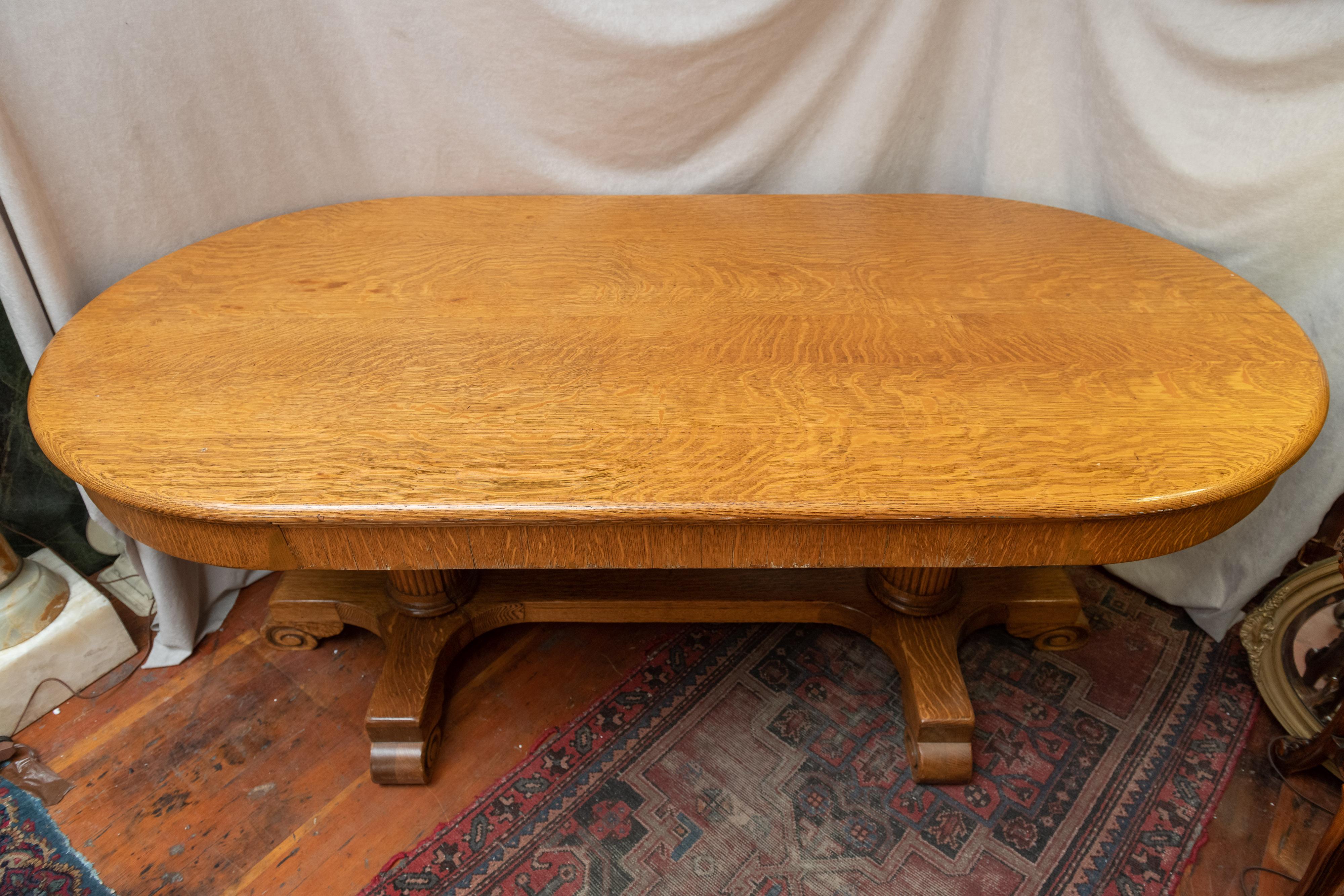 American Craftsman Large Oval Quarter Sawn Oak Conference Table/ Dining Room Table, circa 1900