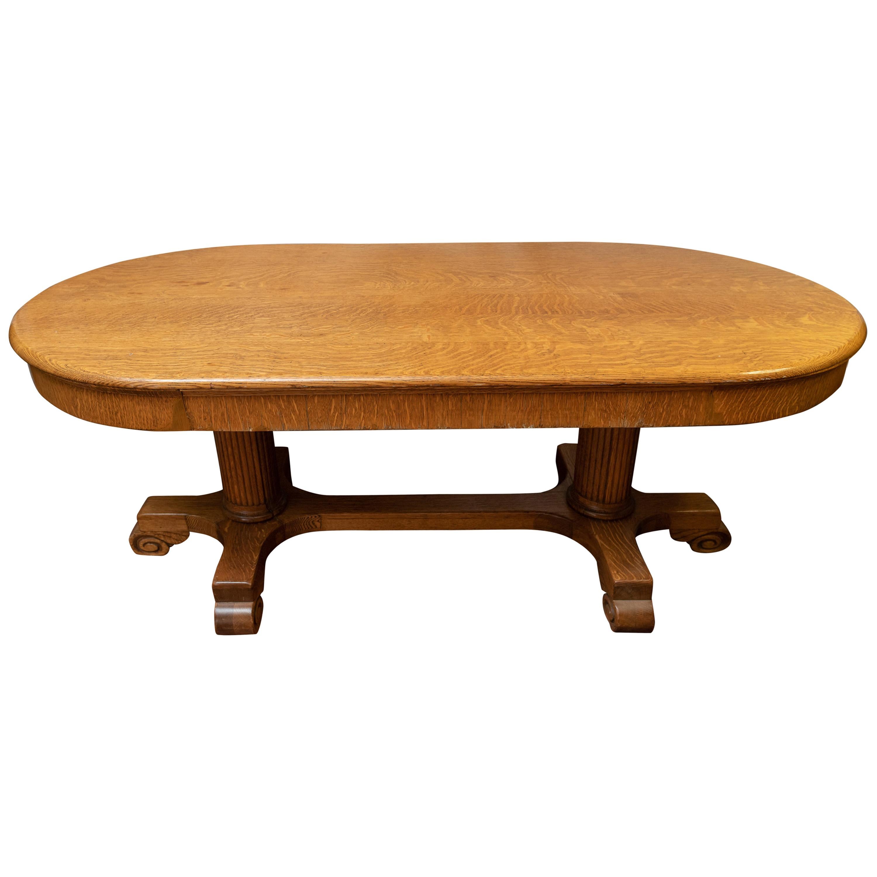 Large Oval Quarter Sawn Oak Conference Table/ Dining Room Table, circa 1900