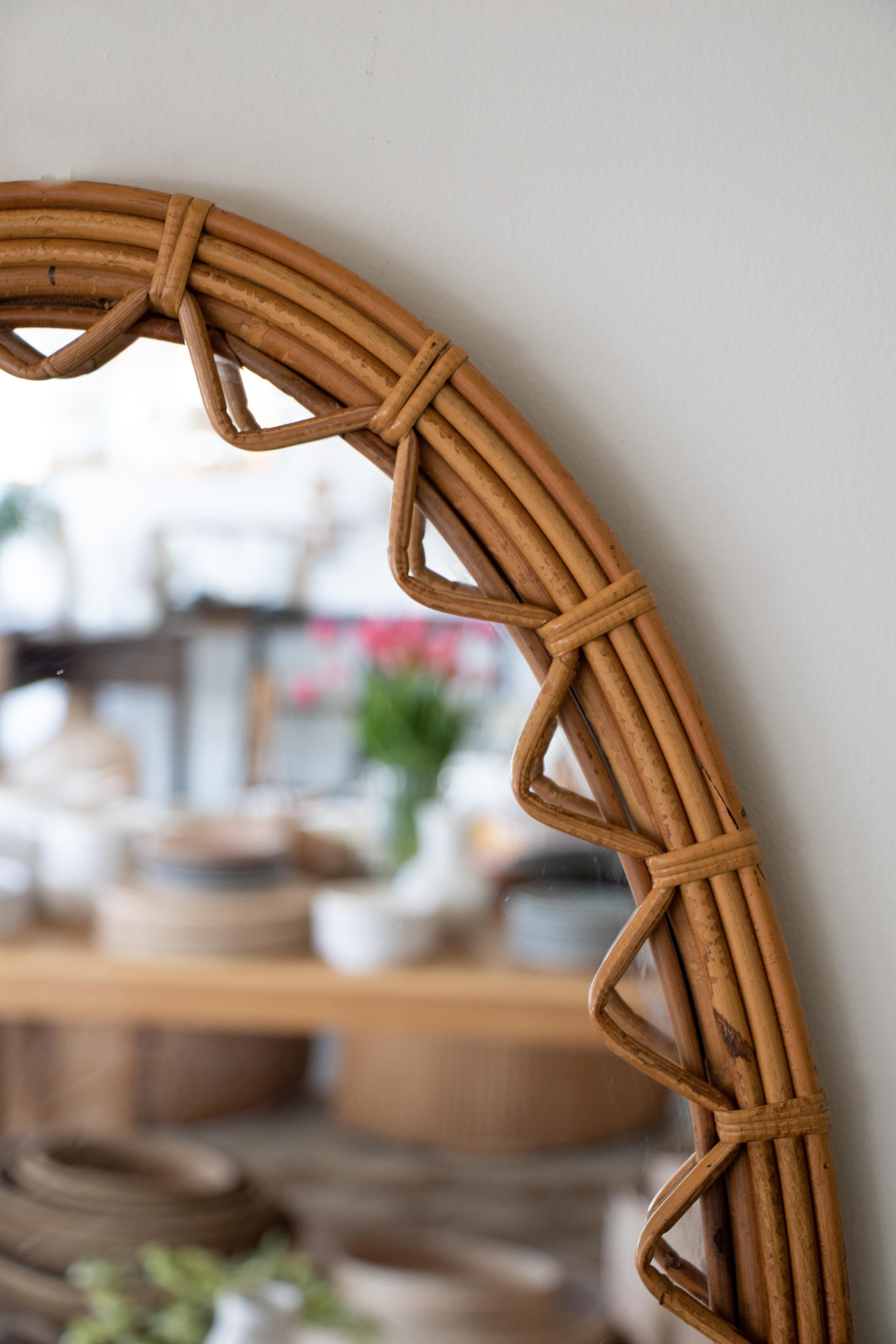 20th Century Large Oval Rattan Mirror