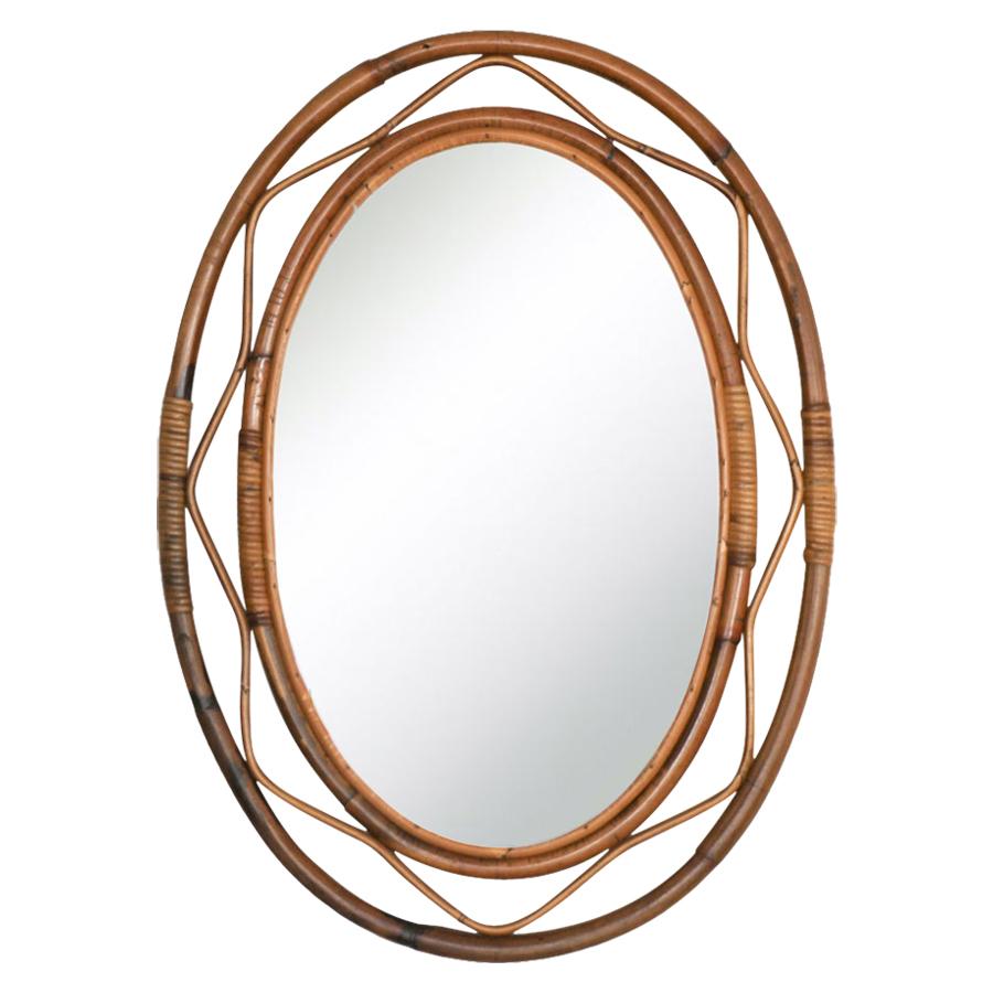 Large Oval Rattan Mirror