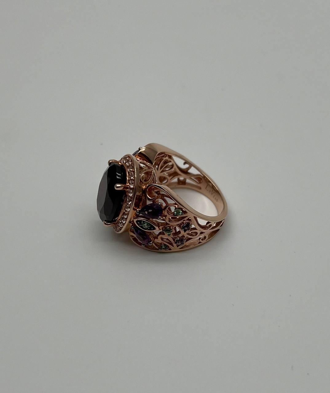 Large Oval Red Garnet Purple Amethyst Green Tsavorite Diamond 14K Rose Gold Ring For Sale 2