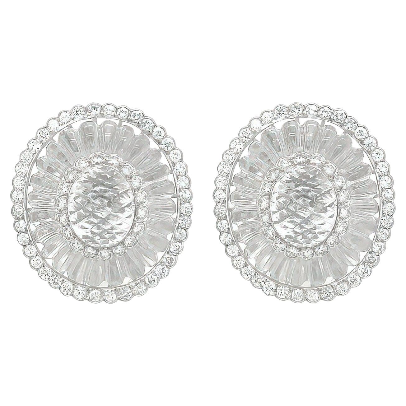 Large Oval Rock Crystal Diamond Earrings