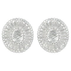 Large Oval Rock Crystal Diamond Earrings