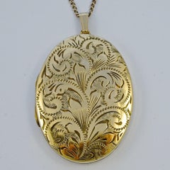 Large Oval Rolled Gold Engraved Locket and Chain circa 1970s