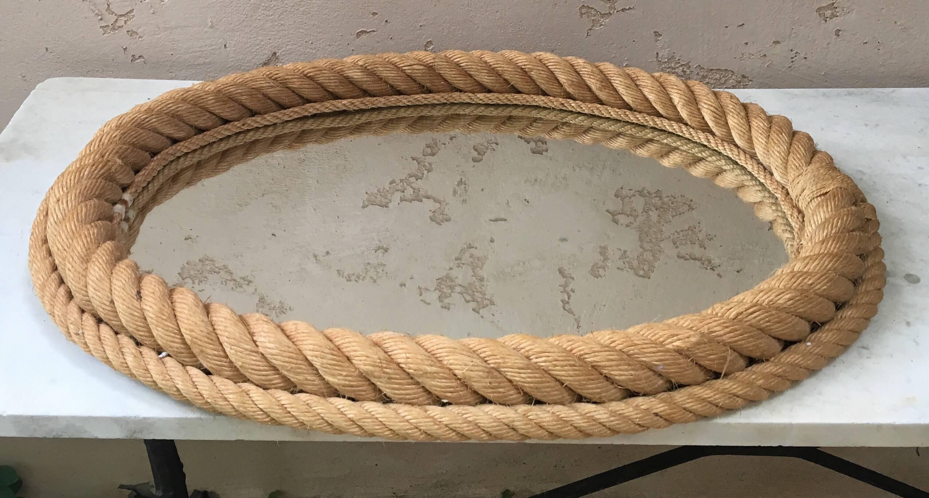 Large nautical oval rope mirror Audoux Minet circa 1960 from South of France.
Measures: 26