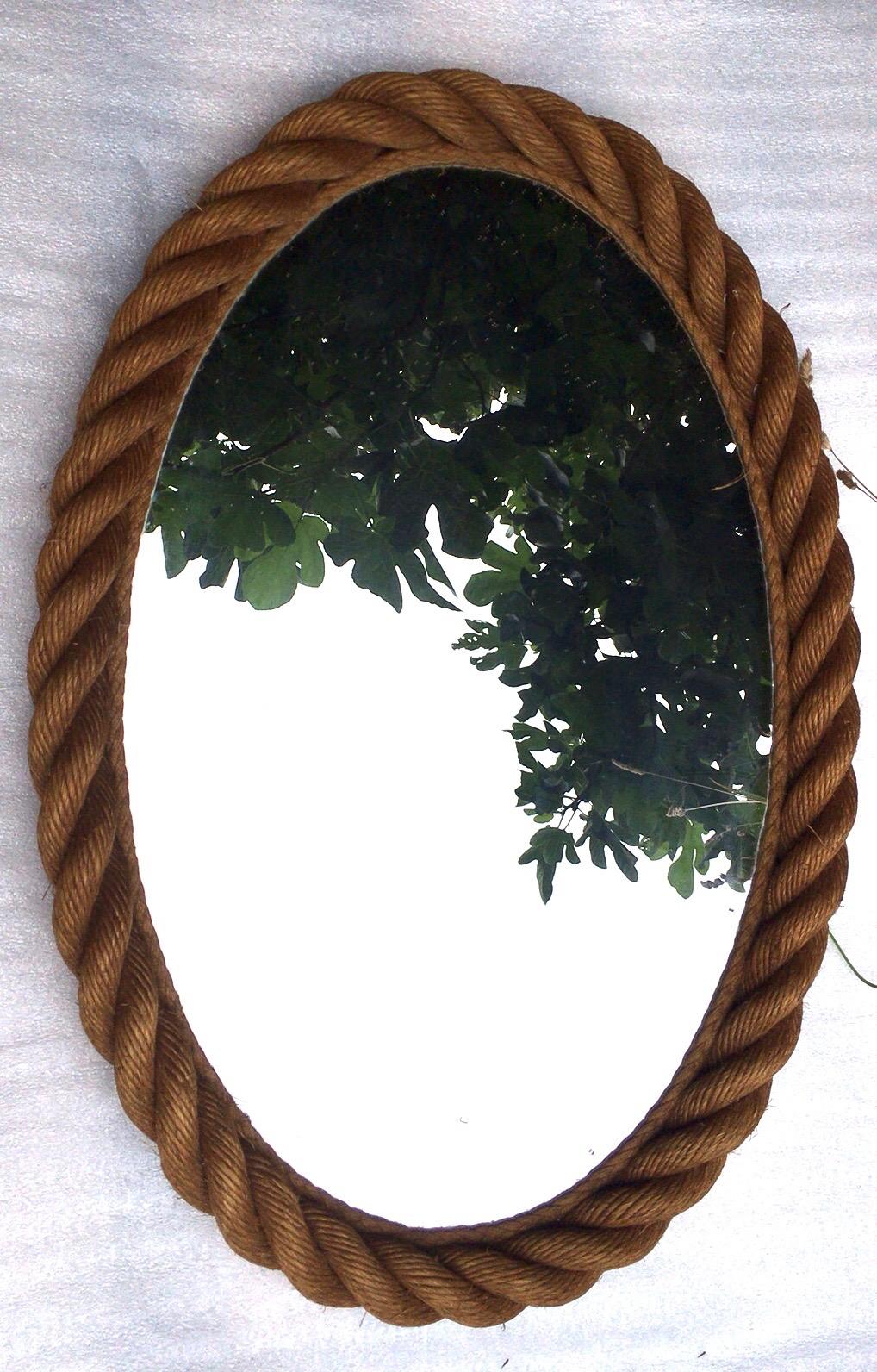 Large oval rope mirror Audoux Minet, circa 1960 from South of France.