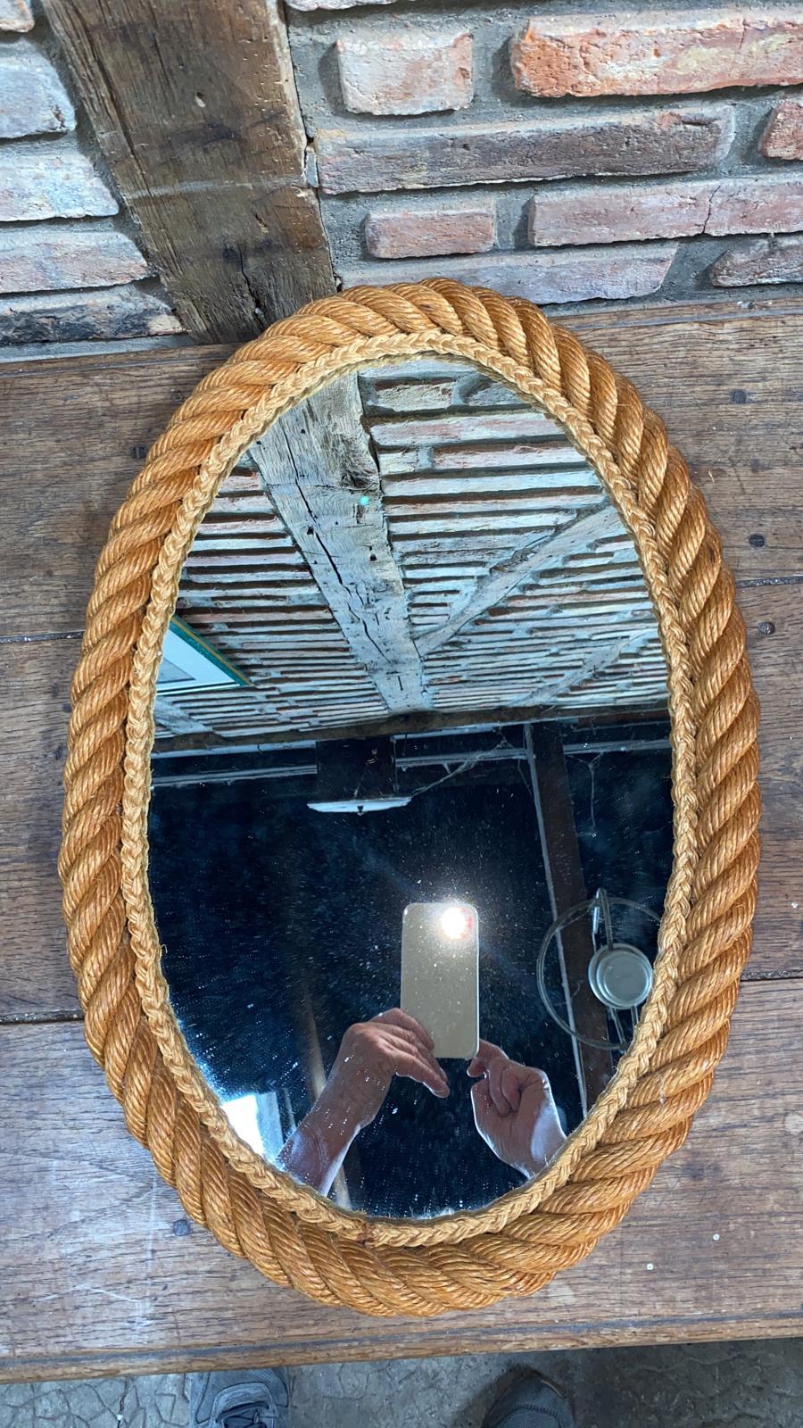 Mid-Century Modern Mid-Century Large Oval Rope Mirror Adrien Audoux & Frida Minet For Sale