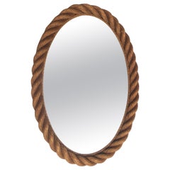 Large Oval Rope Mirror Audoux Minet, circa 1960