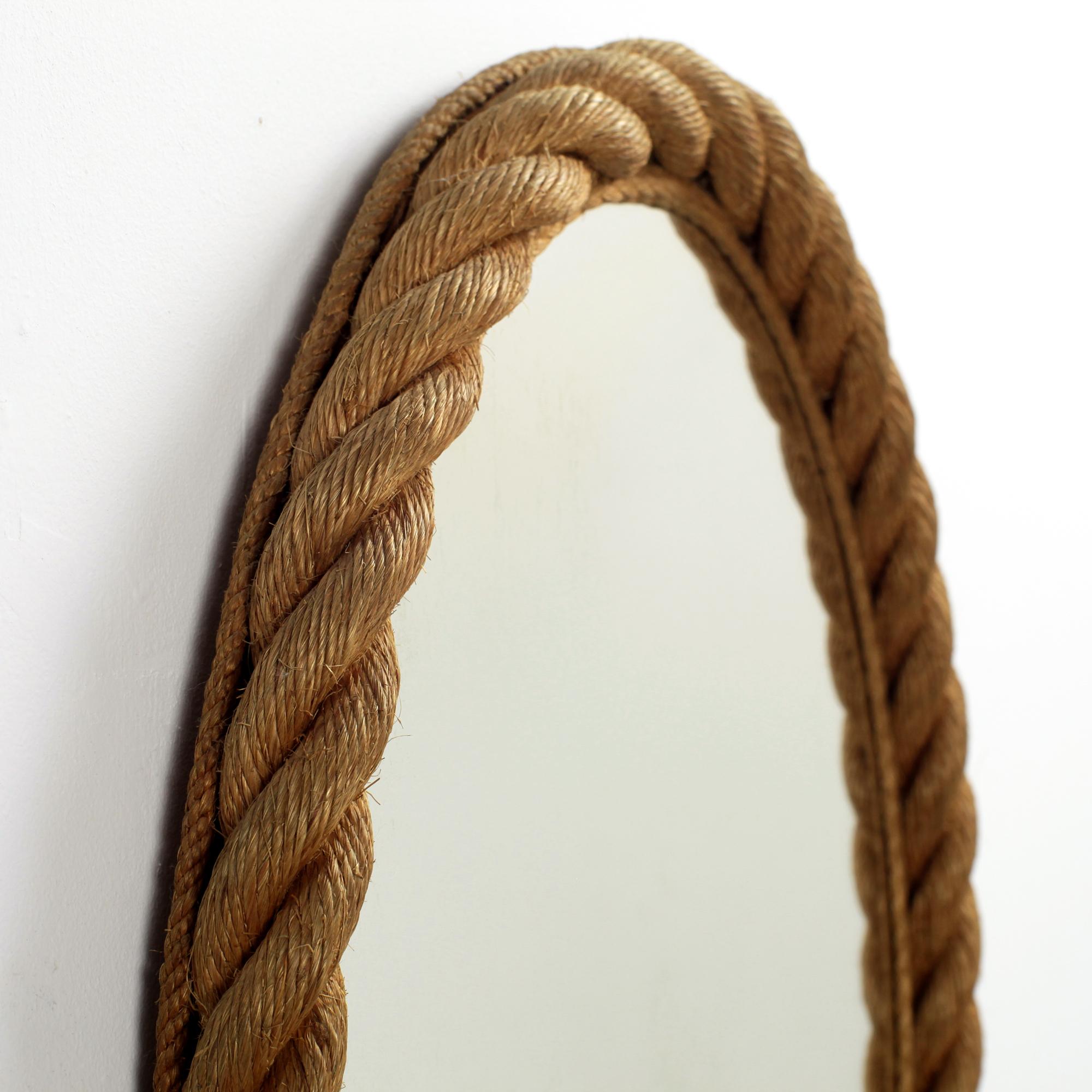 Large Oval Rope Wall Mirror by Adrien Audoux and Frida Minnet France 1960 In Good Condition In Saint  Ouen, FR