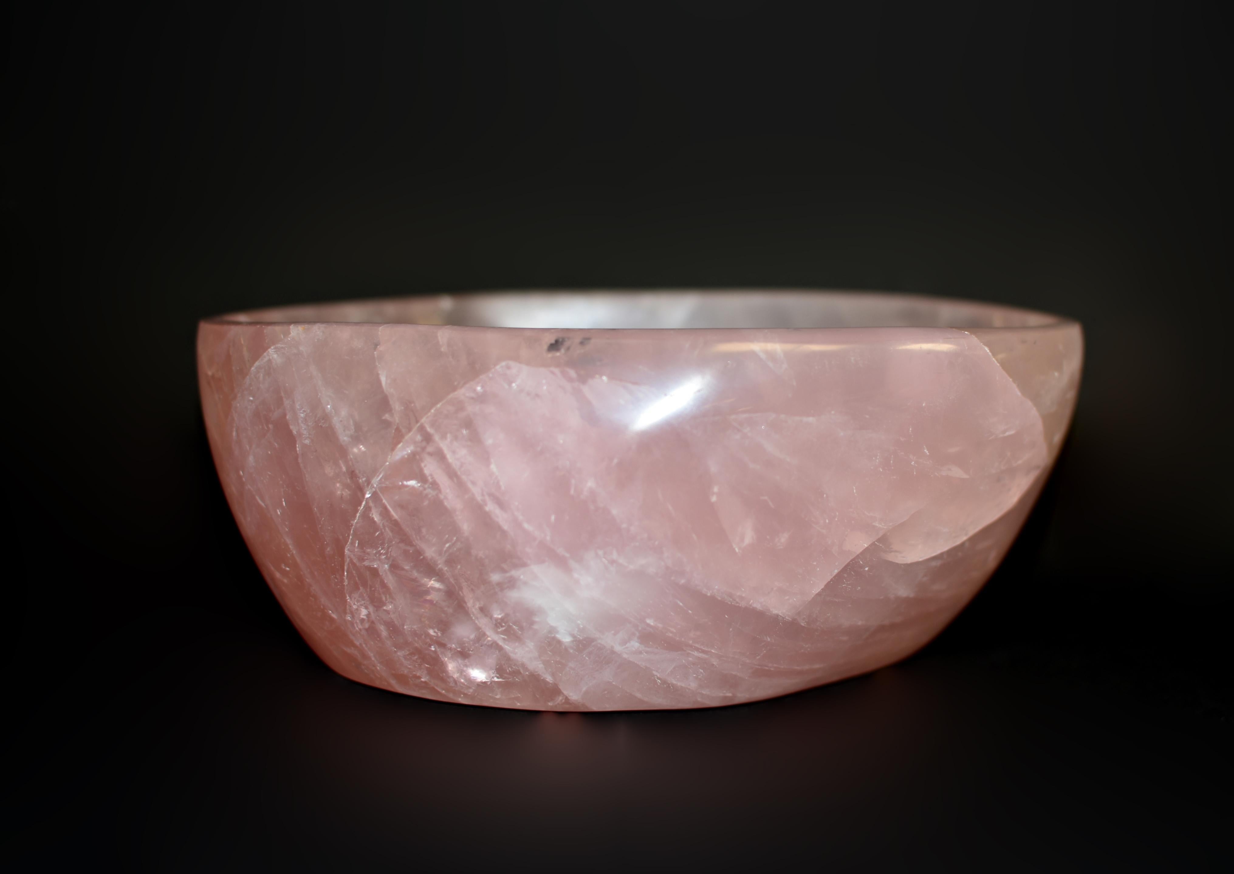 20th Century Large Oval Rose Quartz Bowl 7