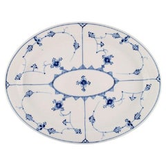 Große ovale Royal Copenhagen Servierschale, blau geriffelt, aufklappbar
