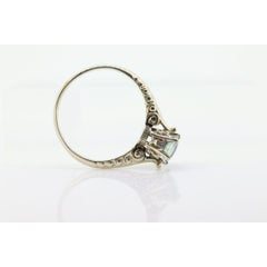 Large oval Sapphire 14k solitaire ring. 14k white gold Art deco engraved designs