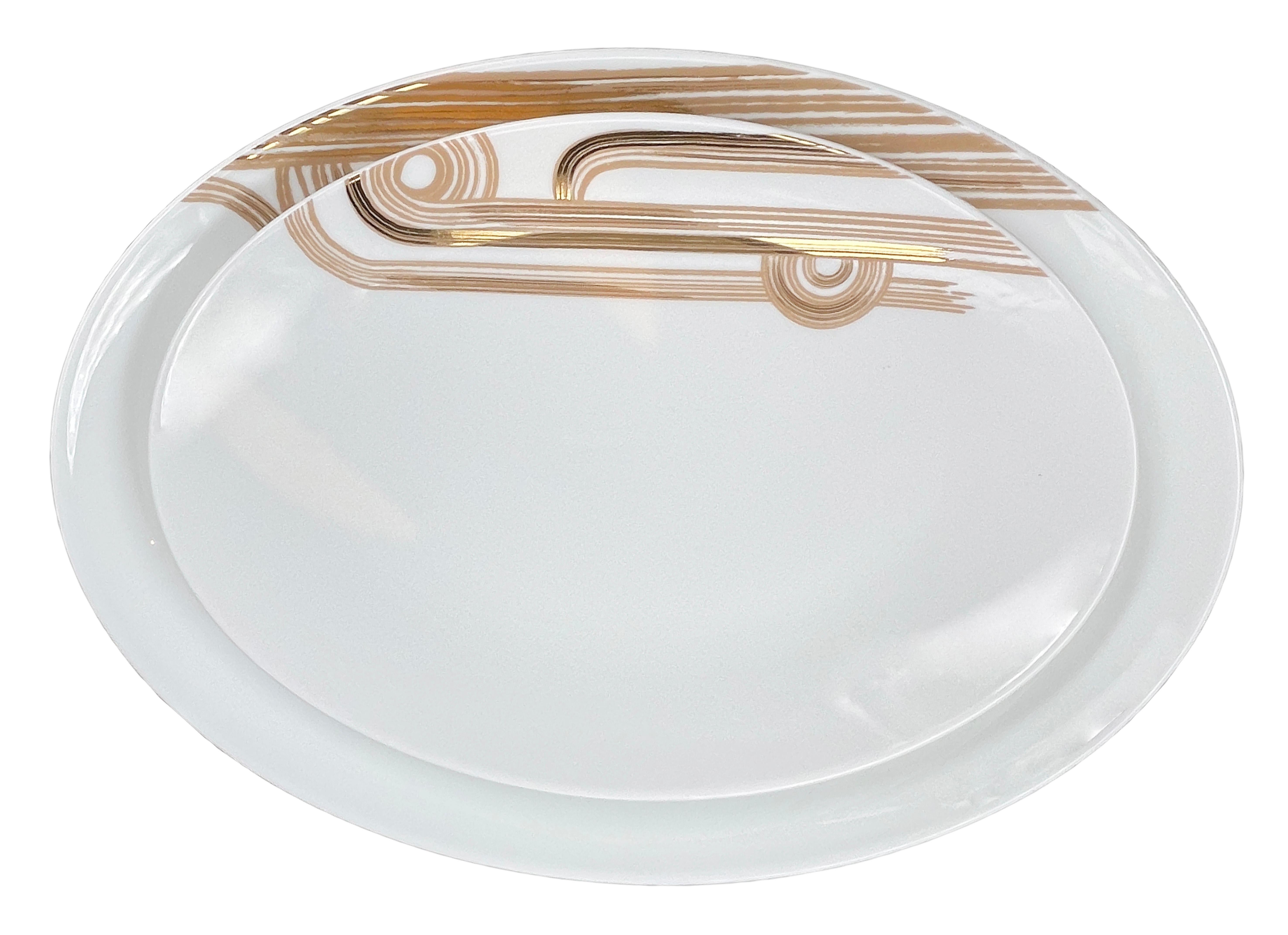 Modern Large Oval Serving Plate Art Déco Garden André Fu Living Tableware New For Sale