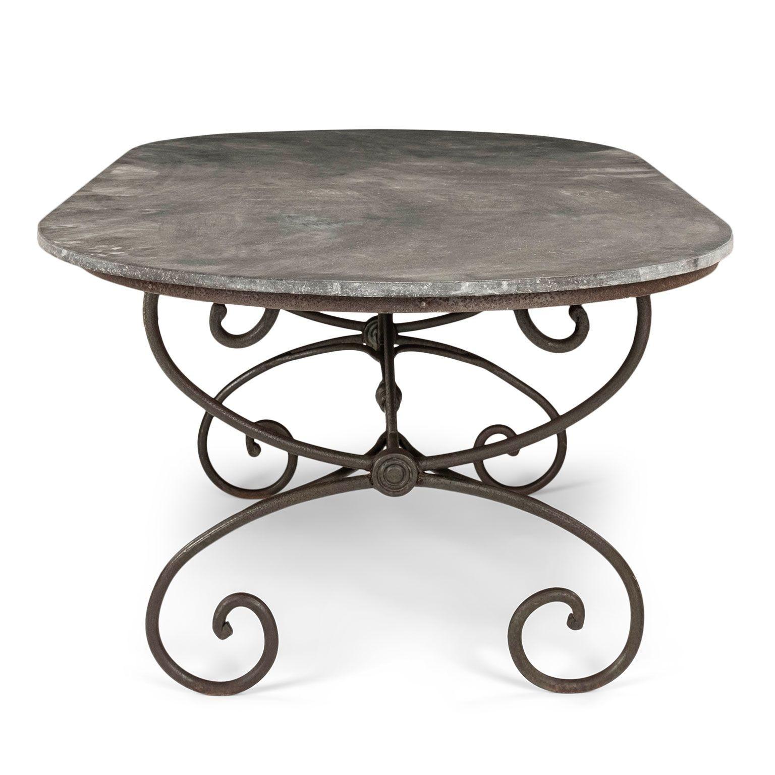 Large Oval-Shape Belgian Bluestone Top Dining Table     For Sale 2