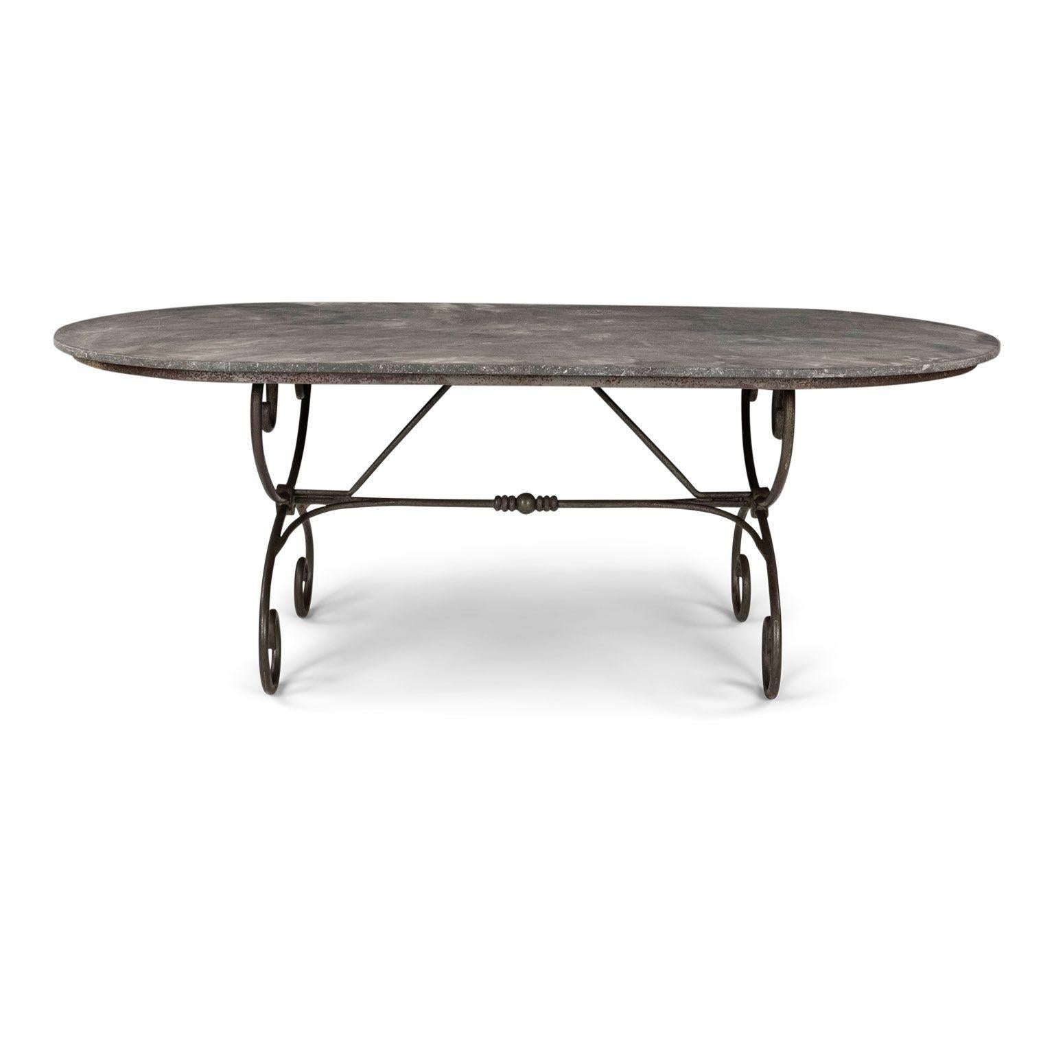 Neoclassical Large Oval-Shape Belgian Bluestone Top Dining Table     For Sale