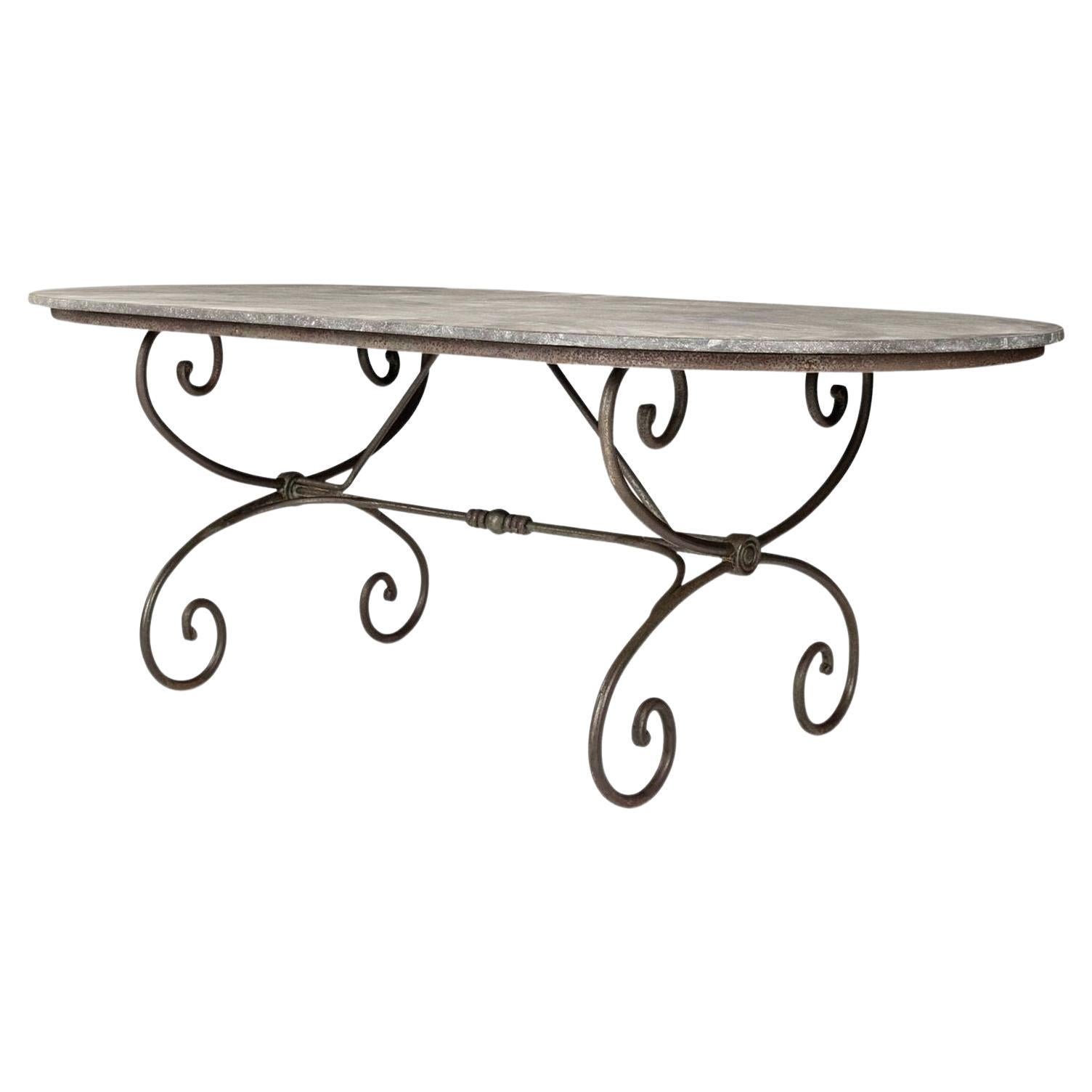 Large Oval-Shape Belgian Bluestone Top Dining Table     For Sale