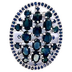 13.25 Carat Blue Sapphire Studded Large Oval Shape Brooch in Sterling Silver