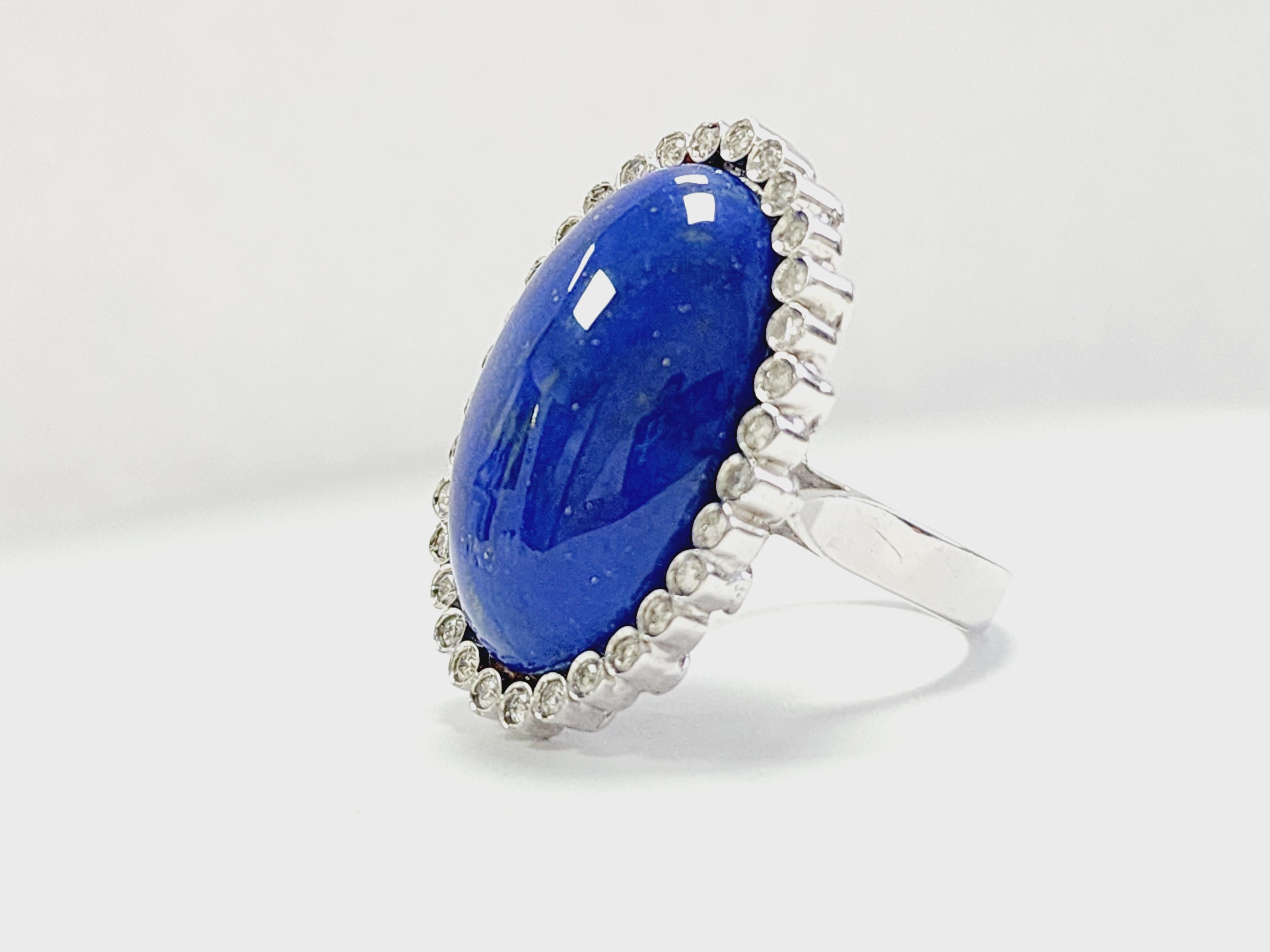 Oval Cut Large Oval Shape Lapid & Diamond Ring 18 Karat White Gold