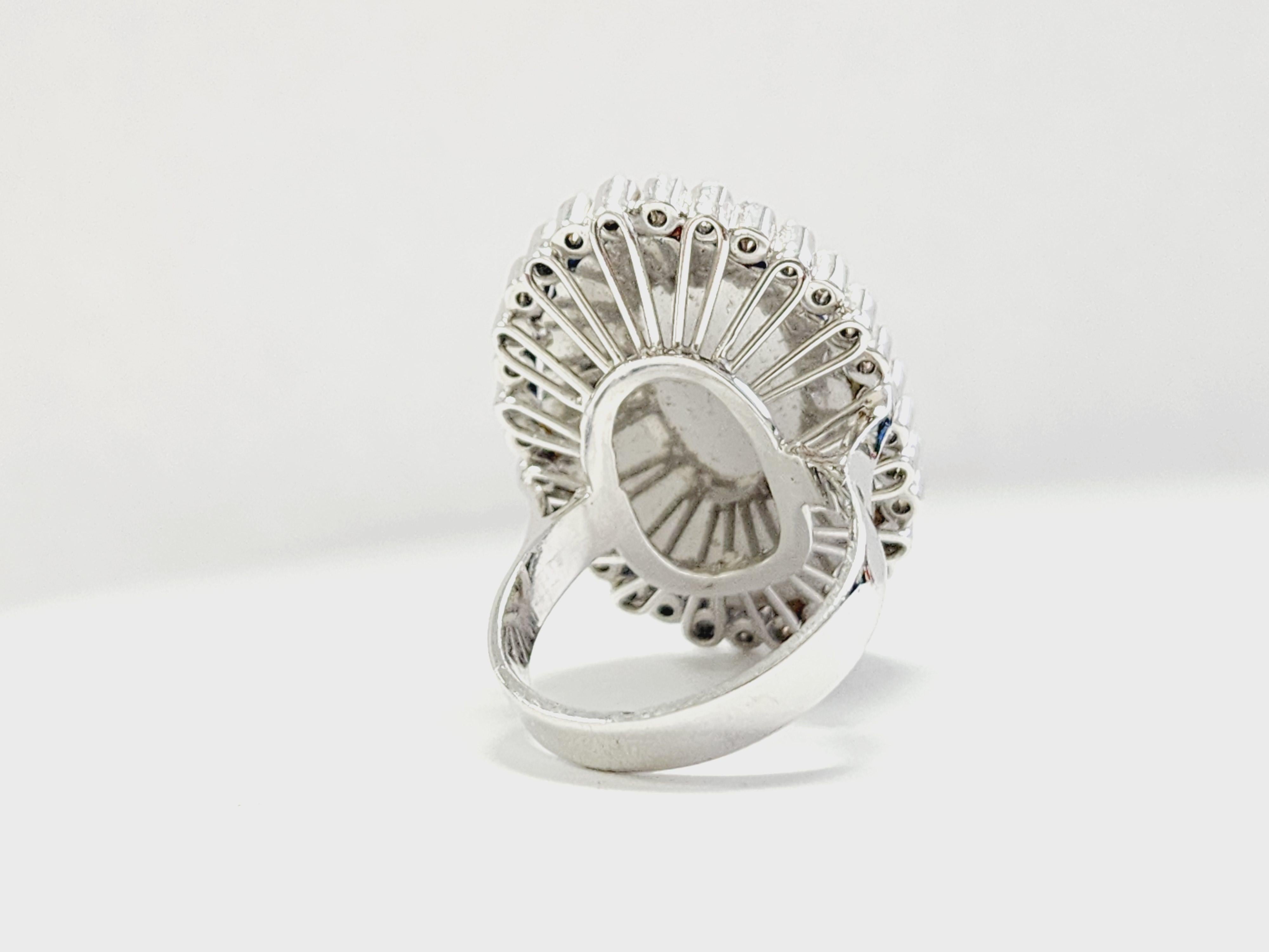 Women's Large Oval Shape Lapid & Diamond Ring 18 Karat White Gold